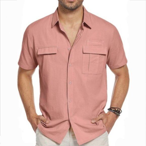 Coofandy Other - Coofandy Men’s Salmon Pink Short Sleeve Casual Button-Down Shirt - L